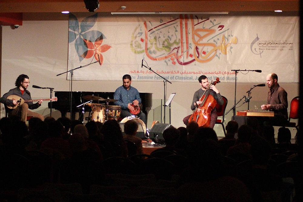 Palestinian musicians performing live at a music festival