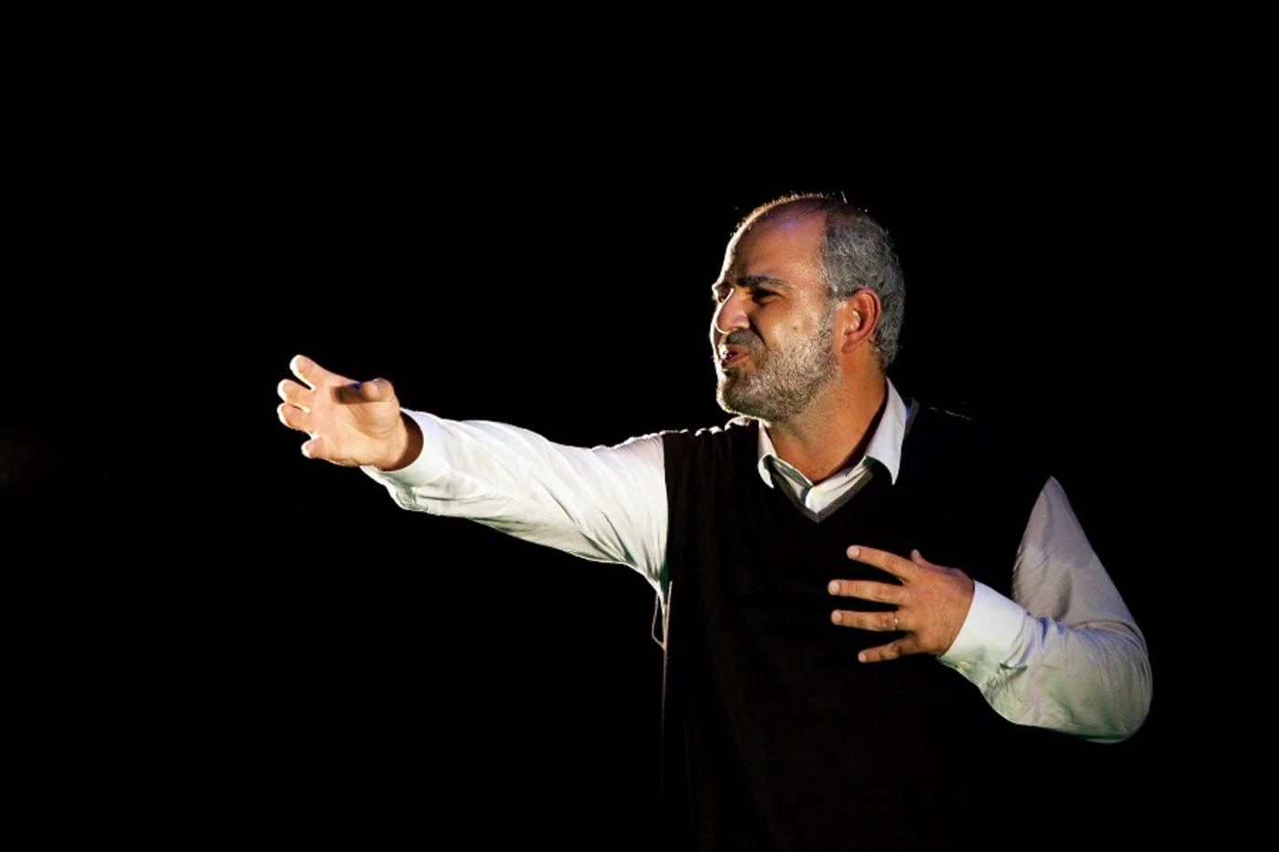 Poet performing